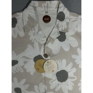 Common People Men's Large Floral Shirt Beige White Short Sleeve Button Up NWT